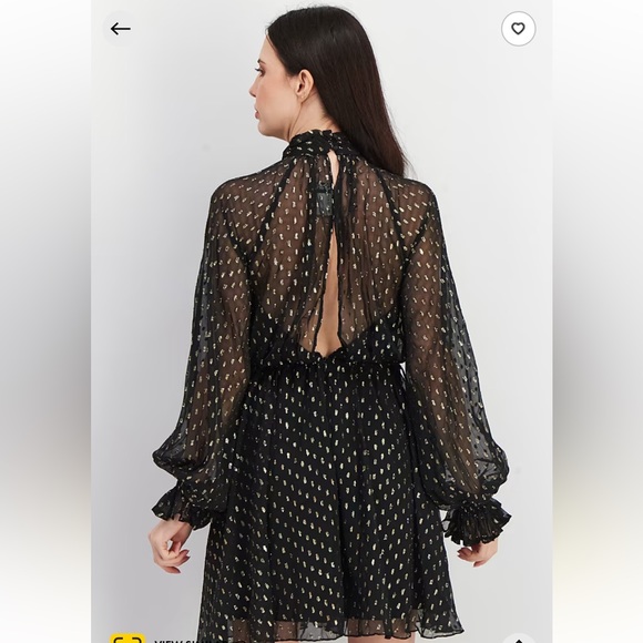 ASOS Maternity High Neck Long Sleeve Black/Gold Metallic Chiffon Mini Dress NWOT - Picture 3 of 15